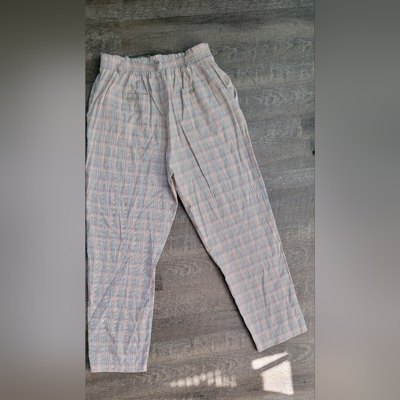 90's Vintg Straight Leg Pants Women's 16 Pink&Blue Plaid Elastic Wasit Jantzen - Picture 2 of 13